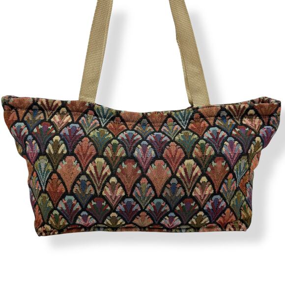 1960's handmade peacock rainbow tapestry carpet bag - Picture 2 of 15